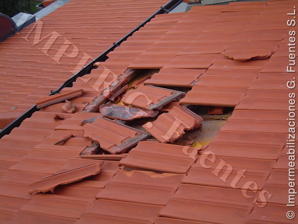 Reparación de tejados. Reposición de tejas rotas y movidas por el viento
